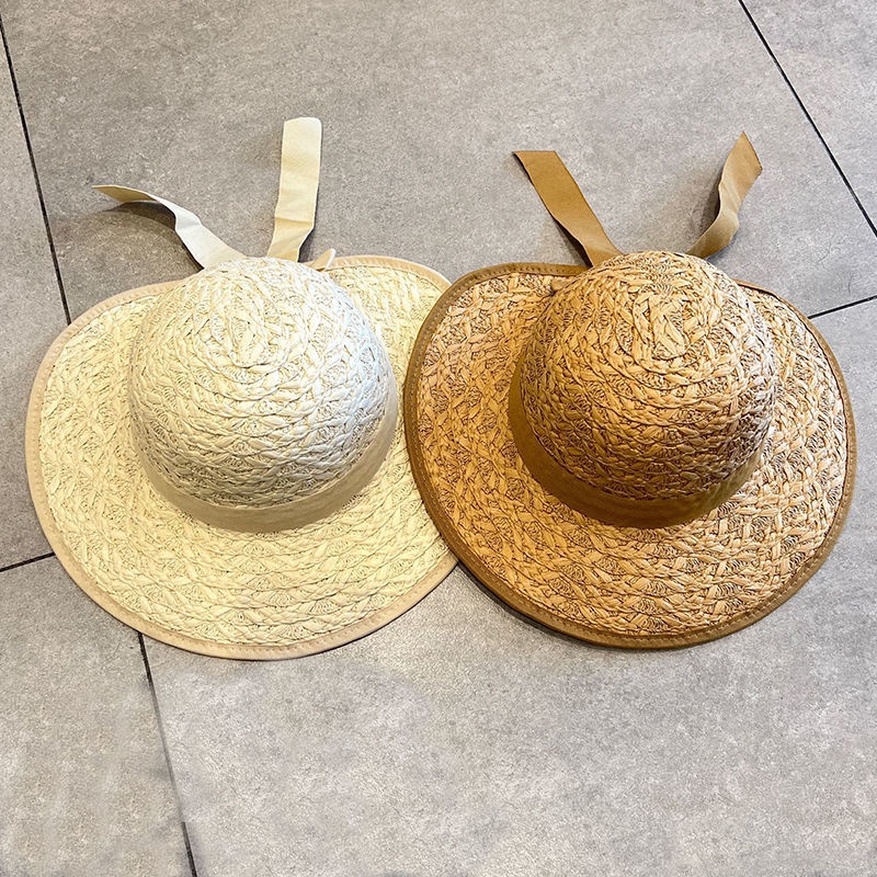 Mũ Cói Rộng Vành Đính Nơ Phong Cách Pháp Thời Trang Đi Biển Mùa Hè Cho Bé Gái