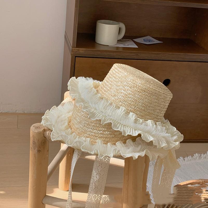 Nón Cối Rộng Vành Phối Ren Phong Cách Hàn Quốc Thời Trang Mùa Hè Hàng Mới 2023 Dành Cho Bé Gái