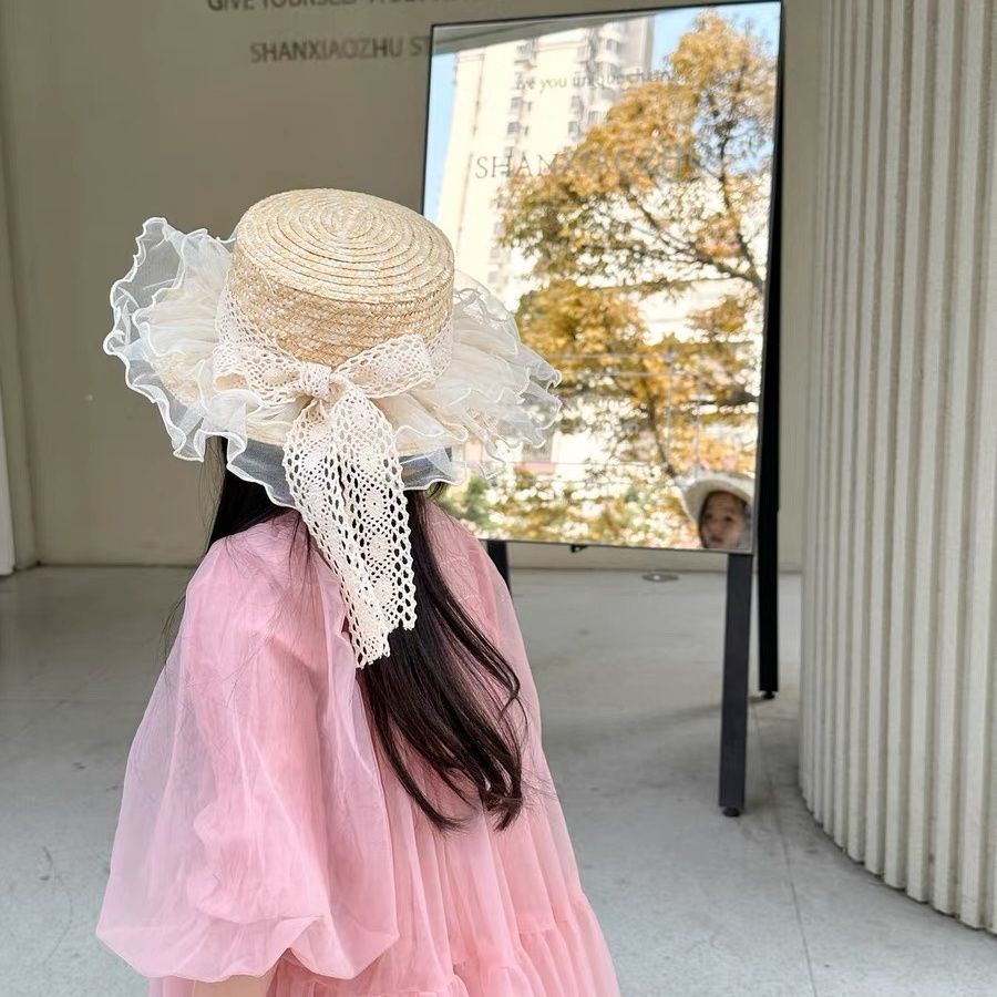 Nón Cối Rộng Vành Phối Ren Phong Cách Hàn Quốc Thời Trang Mùa Hè Hàng Mới 2023 Dành Cho Bé Gái