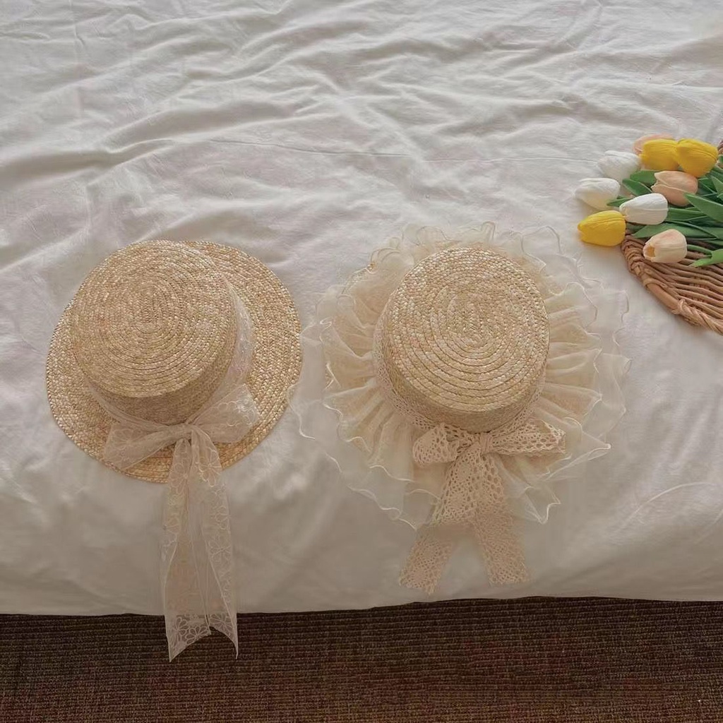 Nón Cối Rộng Vành Phối Ren Phong Cách Hàn Quốc Thời Trang Mùa Hè Hàng Mới 2023 Dành Cho Bé Gái