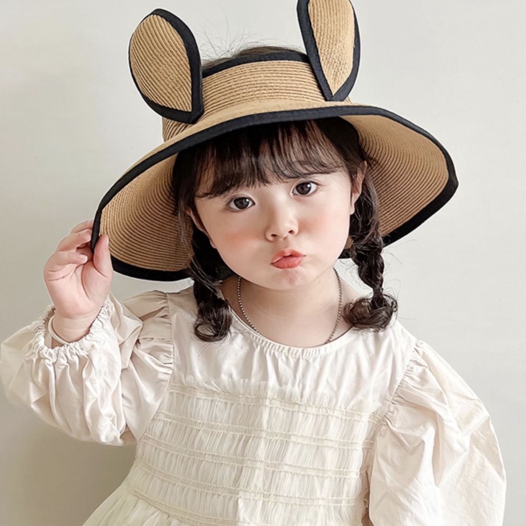 Nón Cối Vành Rộng Hở Chóp Chống Nắng Thời Trang Đi Biển Mùa Hè Phong Cách Hàn Quốc Cho Bé Trai Và Gái