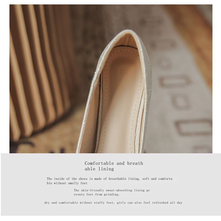 Giày Phù Dâu Phù Dâu Không Lốp Mặc Hàng Ngày Mới Mặc Sườn Xám Đính Hôn Mùa Xuân Và Mùa Thu