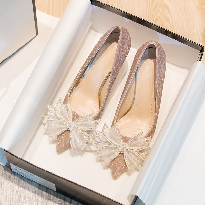 Giày Cao Gót Đính Pha Lê Sang Trọng Cho Cô Dâu Ngày Cưới Hezhu