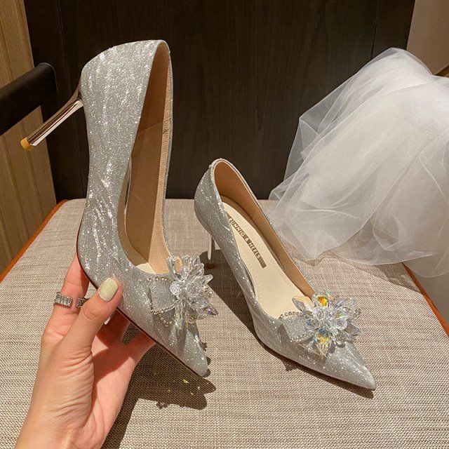 Giày Cao Gót Đính Pha Lê Sang Trọng Cho Cô Dâu Ngày Cưới Hezhu