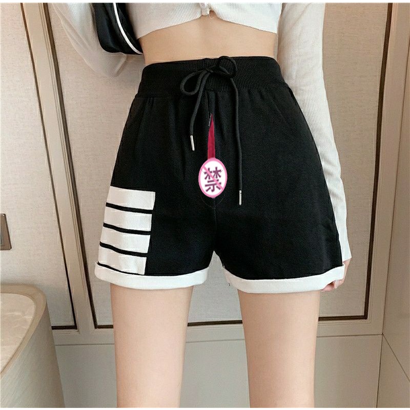 Quần Short Dệt Kim Hở Đáy Có Khóa Kéo Đôi Giữa Thoáng Khí Tập yoga pop Cheming