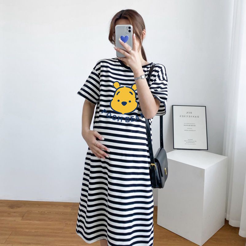 Đầm Bầu Dáng Rộng Họa Tiết Kẻ Sọc Thời Trang Mùa Hè