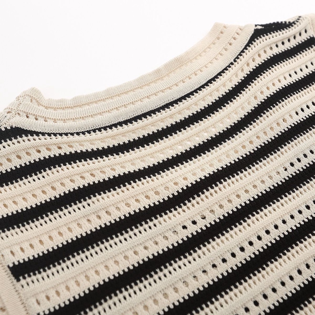 Đầm Dệt Kim Không Tay Cổ Tròn Dáng Rộng Xẻ Tà Lưng Họa Tiết Kẻ Sọc Chất Lượng Cao Thời Trang Mùa Hè Cho Nữ