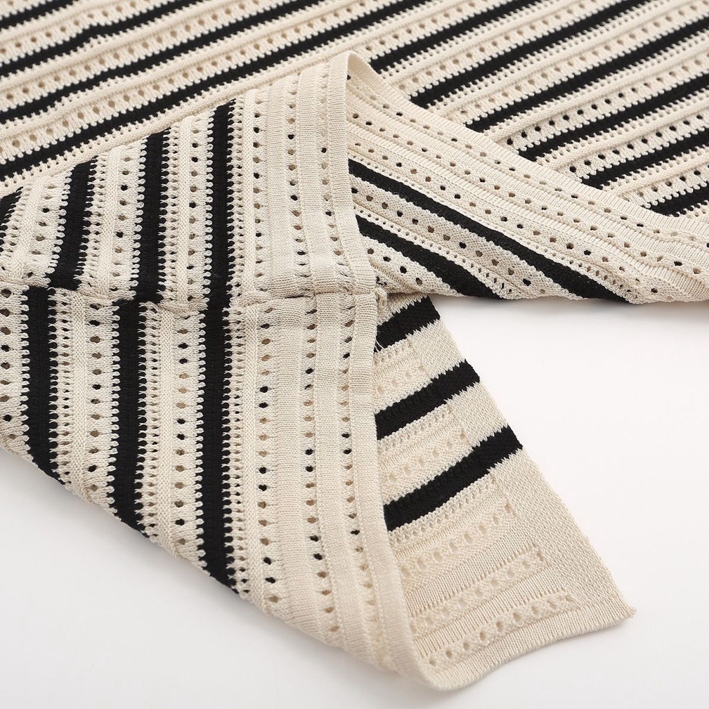 Đầm Dệt Kim Không Tay Cổ Tròn Dáng Rộng Xẻ Tà Lưng Họa Tiết Kẻ Sọc Chất Lượng Cao Thời Trang Mùa Hè Cho Nữ