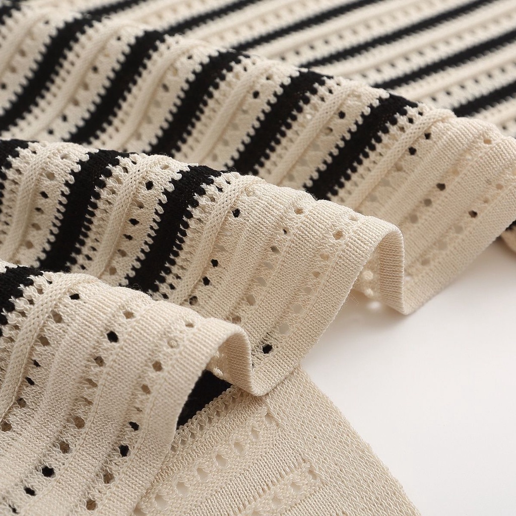 Đầm Dệt Kim Không Tay Cổ Tròn Dáng Rộng Xẻ Tà Lưng Họa Tiết Kẻ Sọc Chất Lượng Cao Thời Trang Mùa Hè Cho Nữ