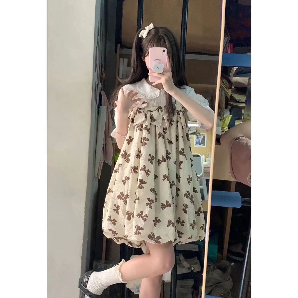 Bộ Áo Sơ Mi Tay Phồng + Đầm Hai Dây Dáng Ôm Thời Trang Mùa Hè Ngọt Ngào Cho Nữ
