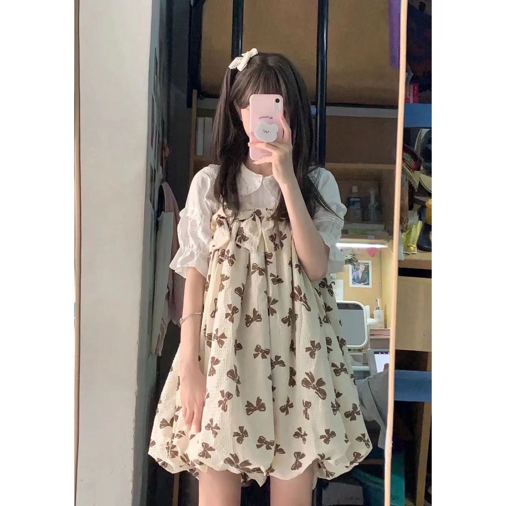 Bộ Áo Sơ Mi Tay Phồng + Đầm Hai Dây Dáng Ôm Thời Trang Mùa Hè Ngọt Ngào Cho Nữ