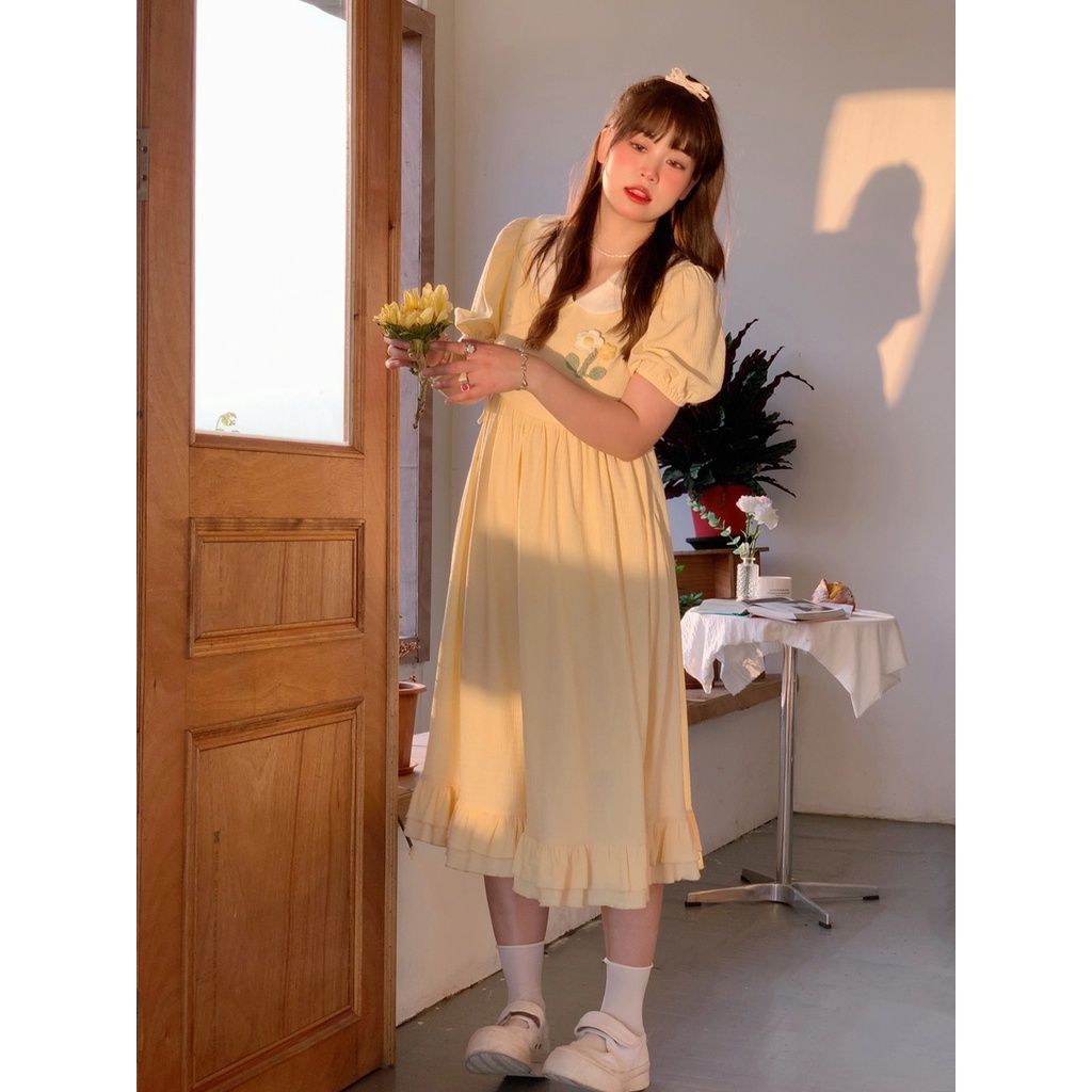 [Giới Hạn Thời Gian Giới Hạn] [Nữ Công Ty Hoang Dã Mùa Xuân] Đầm Dệt Kim Ba Chiều Cỡ Lớn Ôm Dáng Phối Bèo Nhún Màu