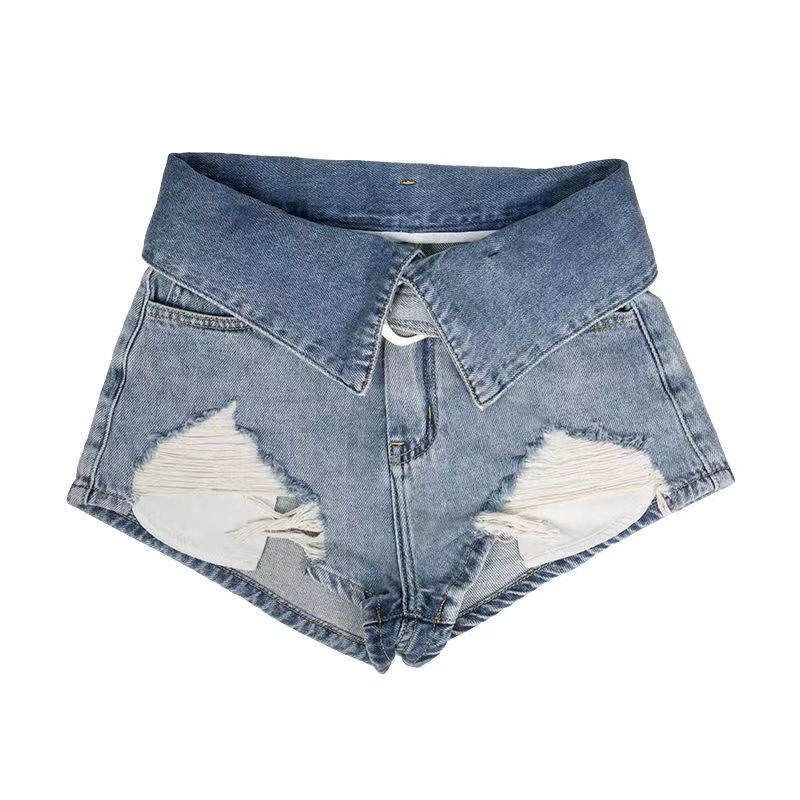 Quần Short Denim Eo Cao Phối Rách Có Thể Tháo Rời Thời Trang Xuân Hè Mới Cho Nữ