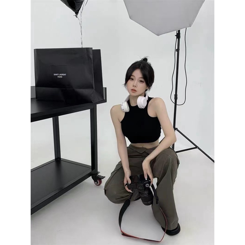 Quần Dài Ống Rộng Nhiều Túi Phong Cách Retro Thời Trang Cho Nữ