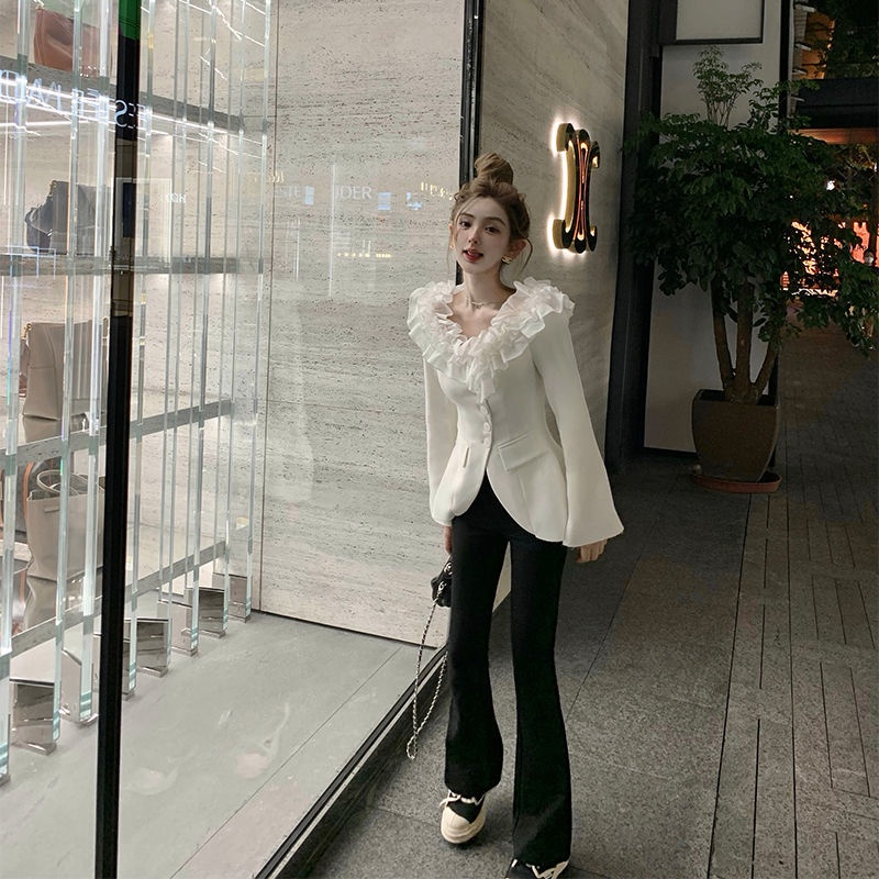 Quần Ống Loe Màu Đen Nhẹ Nhàng Thời Trang Cho Người Lớn Không Thể Gấp Lại / Thiết Kế Eo Gấp