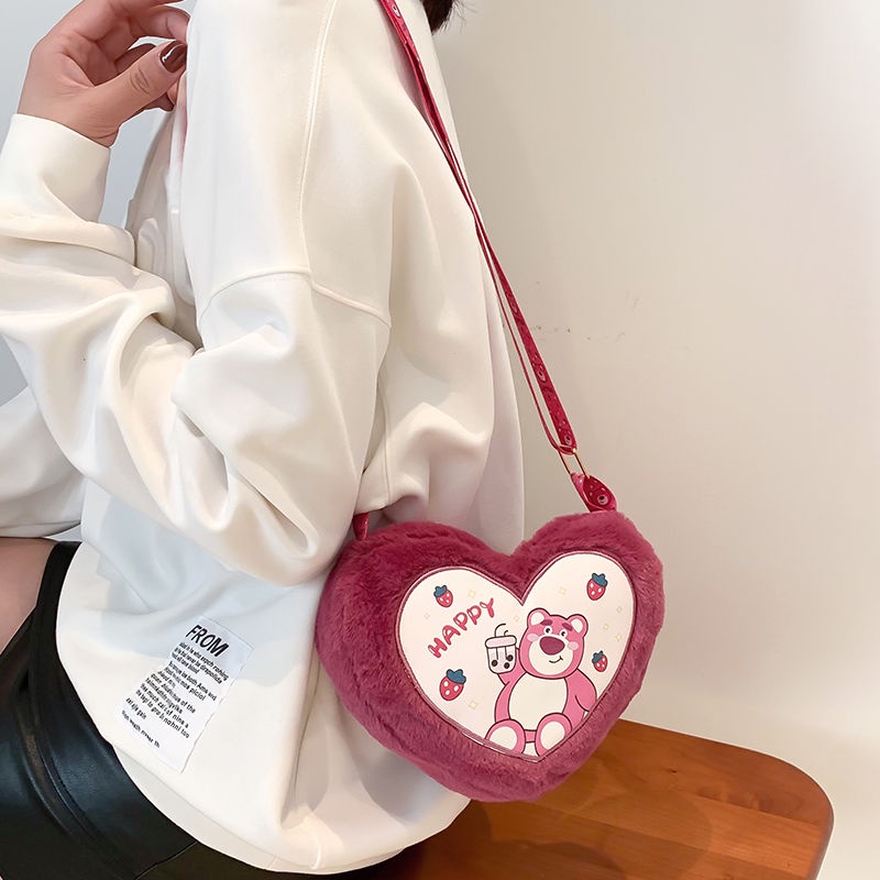 Túi Đeo Chéo Mini Hình Gấu Dâu Tây Hoạt Hình Chất Lượng Cao Thời Trang Thu Đông Phong Cách Hàn Quốc Cho Nữ