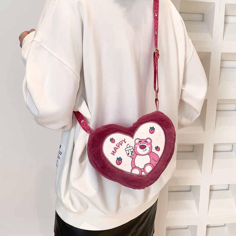 Túi Đeo Chéo Mini Hình Gấu Dâu Tây Hoạt Hình Chất Lượng Cao Thời Trang Thu Đông Phong Cách Hàn Quốc Cho Nữ