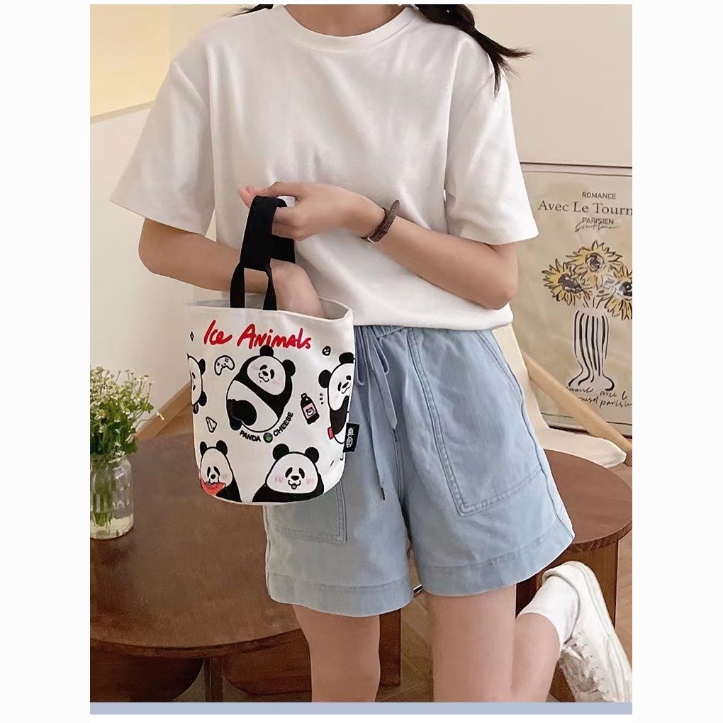 Túi Xách Canvas In Hình Gấu Trúc Dễ Thương Chất Lượng Cao