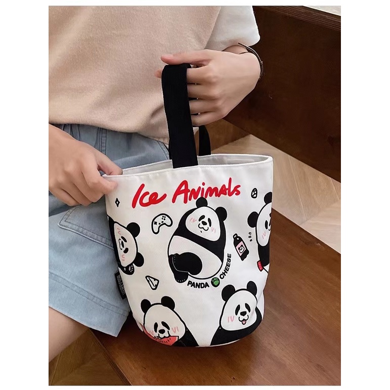 Túi Xách Canvas In Hình Gấu Trúc Dễ Thương Chất Lượng Cao