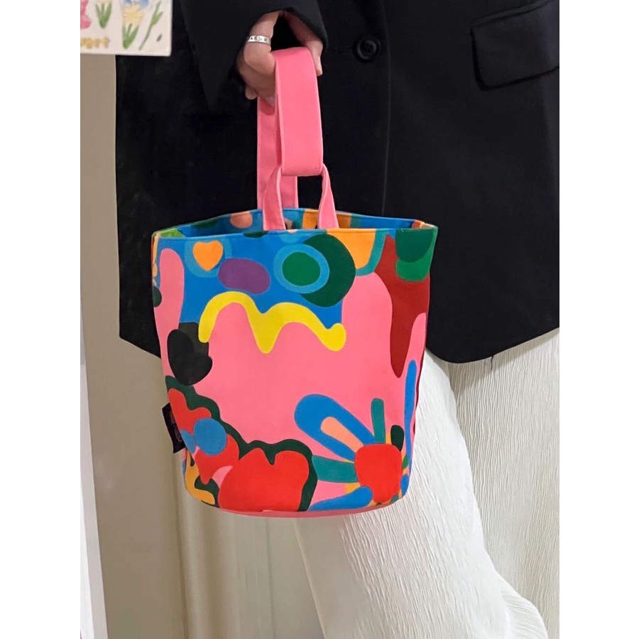 Túi Vải Đựng Hộp Cơm Trưa Sức Chứa Lớn In Họa Tiết Graffiti Phong Cách Nhật Bản Chất Lượng Cao