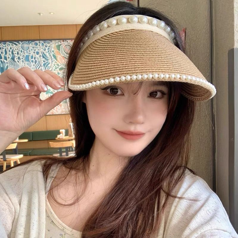 Mũ Cói Rộng Vành Chống Nắng Đính Ngọc Trai Thời Trang Đi Biển Mùa Hè Cho Nữ
