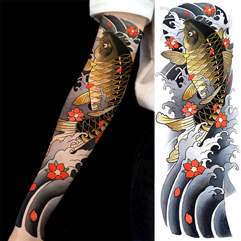 Hình Xăm Dán Cánh Tay / Chân Chống Thấm Nước Lâu Trôi Họa Tiết Hoa Rồng Trung Quốc Dành Cho Nam Và Nữ