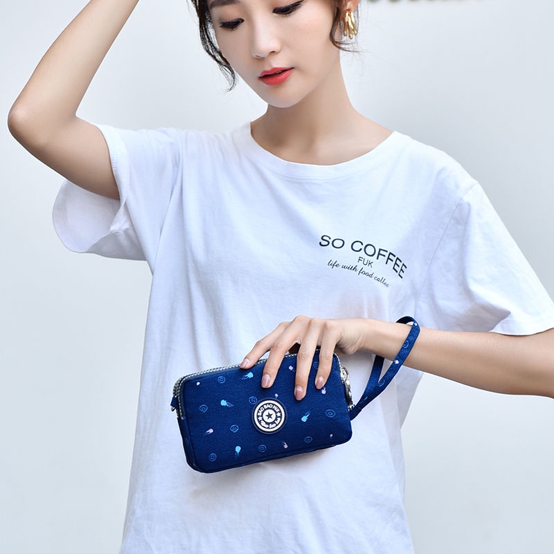 Ví Dài Ba Lớp Bằng Vải Canvas Có Khóa Kéo Phong Cách Hàn Quốc Dành Cho Nữ