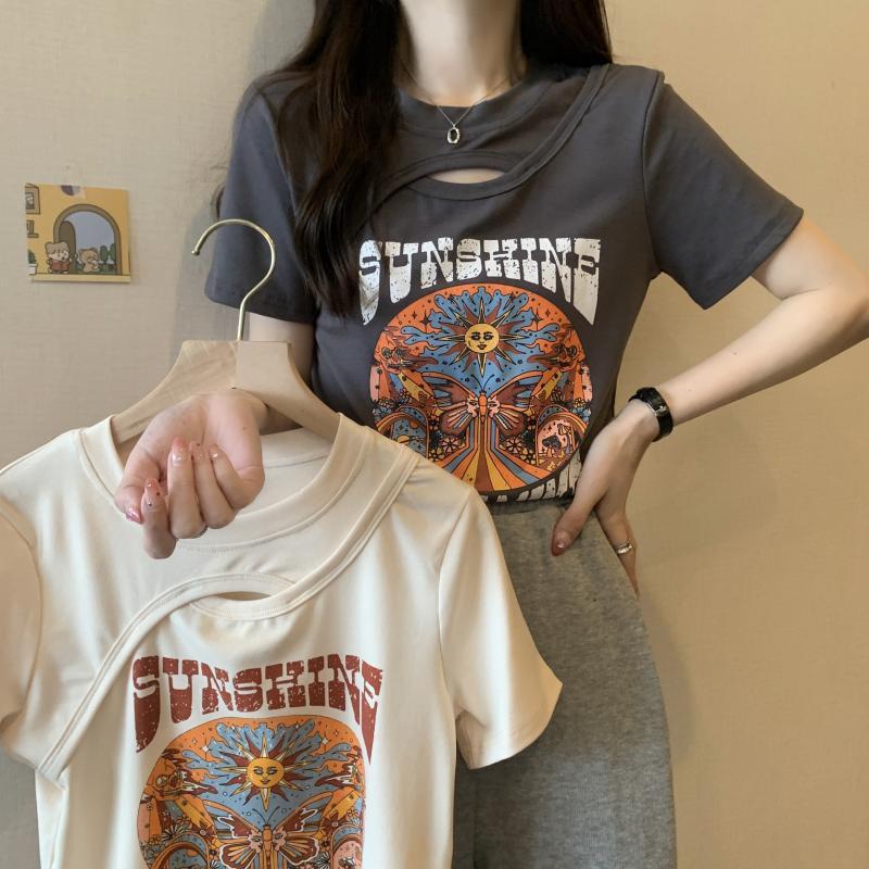 Áo Thun Tay Ngắn Ôm Dáng Phong Cách Retro Mỹ Cho Nữ Có Size Lớn Đến 300KG