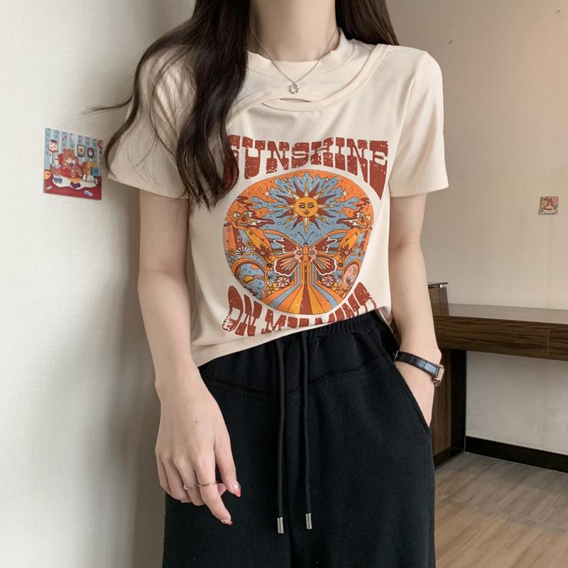 Áo Thun Tay Ngắn Ôm Dáng Phong Cách Retro Mỹ Cho Nữ Có Size Lớn Đến 300KG