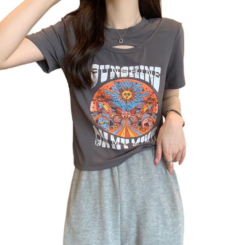 Áo Thun Tay Ngắn Ôm Dáng Phong Cách Retro Mỹ Cho Nữ Có Size Lớn Đến 300KG