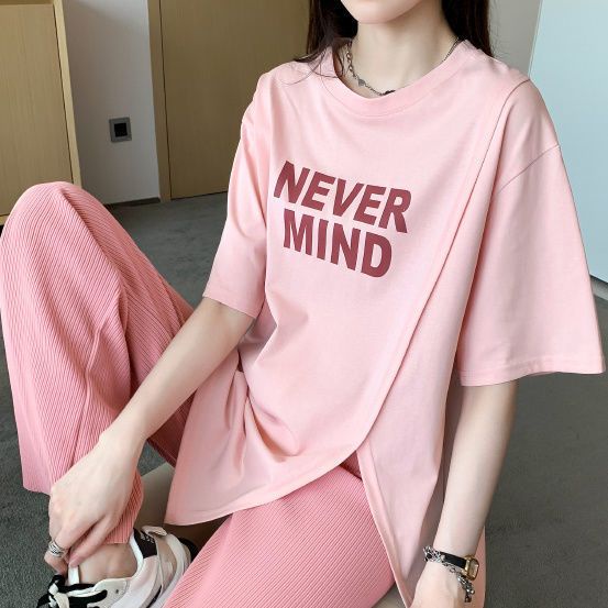 Áo Thun Nữ Ngắn Tay Dáng Rộng Xẻ Tà Thời Trang Mùa Hè