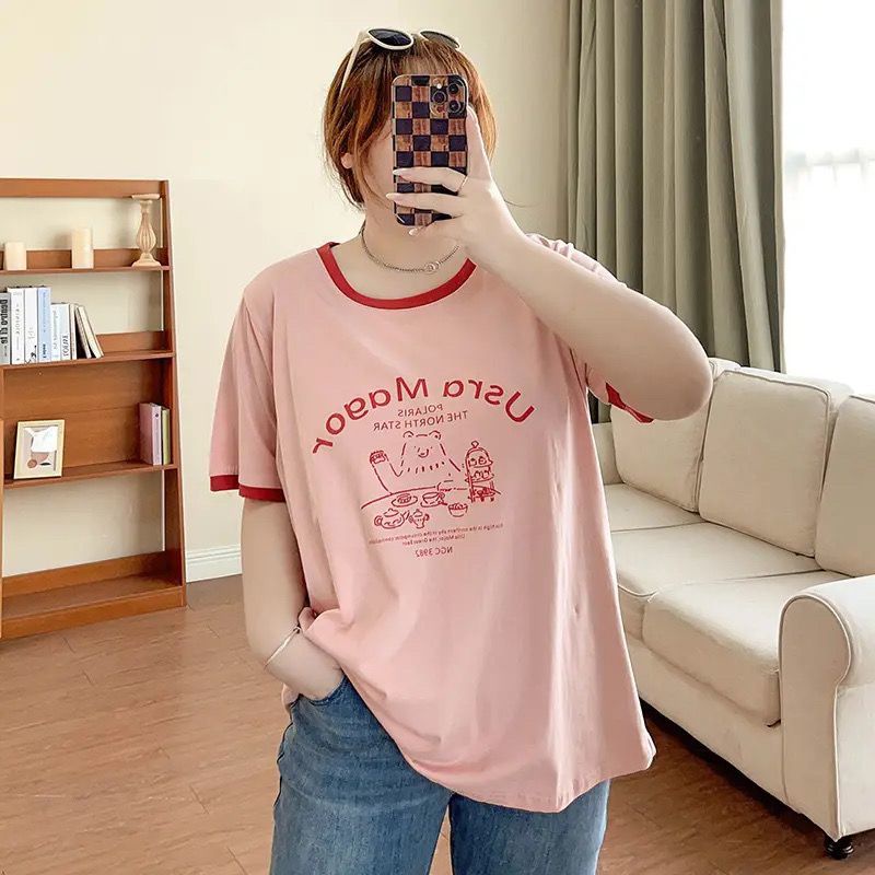 Áo Thun Tay Ngắn Dáng Rộng Phong Cách Hàn Quốc Thời Trang Mùa Hè Cho Nữ Có Size Lớn Đến 300KG