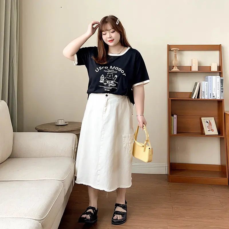 Áo Thun Tay Ngắn Dáng Rộng Phong Cách Hàn Quốc Thời Trang Mùa Hè Cho Nữ Có Size Lớn Đến 300KG