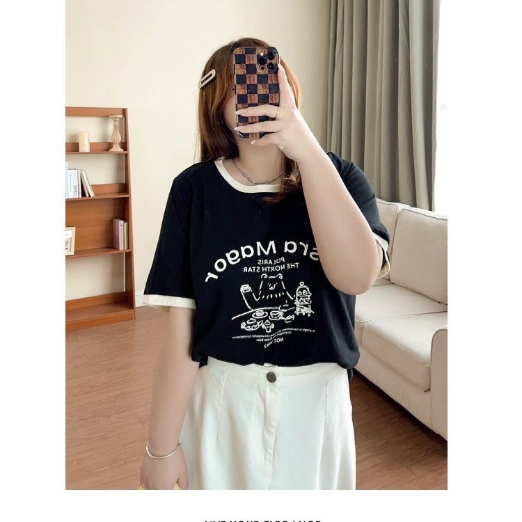 Áo Thun Tay Ngắn Dáng Rộng Phong Cách Hàn Quốc Thời Trang Mùa Hè Cho Nữ Có Size Lớn Đến 300KG