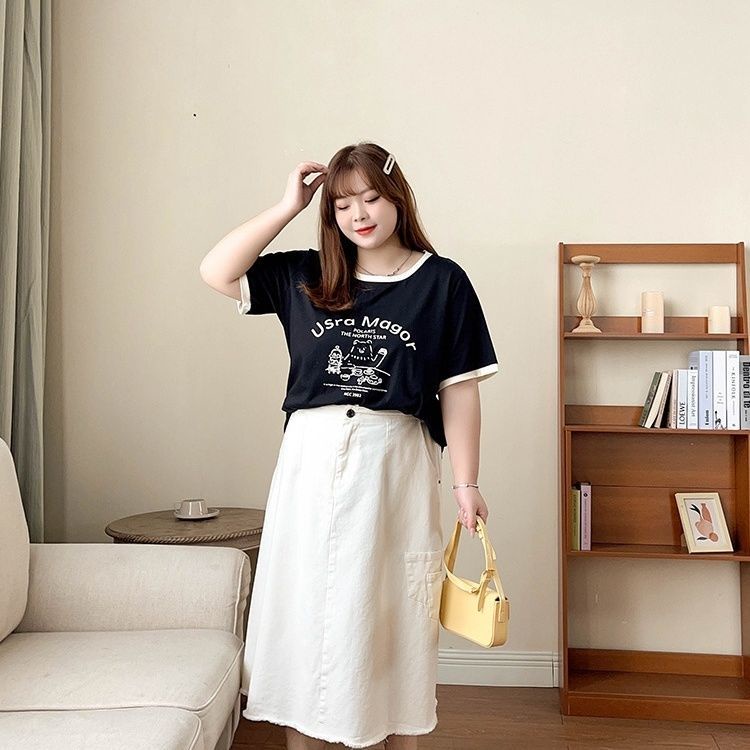 Áo Thun Tay Ngắn Dáng Rộng Phong Cách Hàn Quốc Thời Trang Mùa Hè Cho Nữ Có Size Lớn Đến 300KG