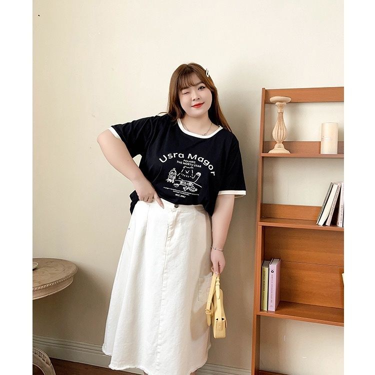 Áo Thun Tay Ngắn Dáng Rộng Phong Cách Hàn Quốc Thời Trang Mùa Hè Cho Nữ Có Size Lớn Đến 300KG