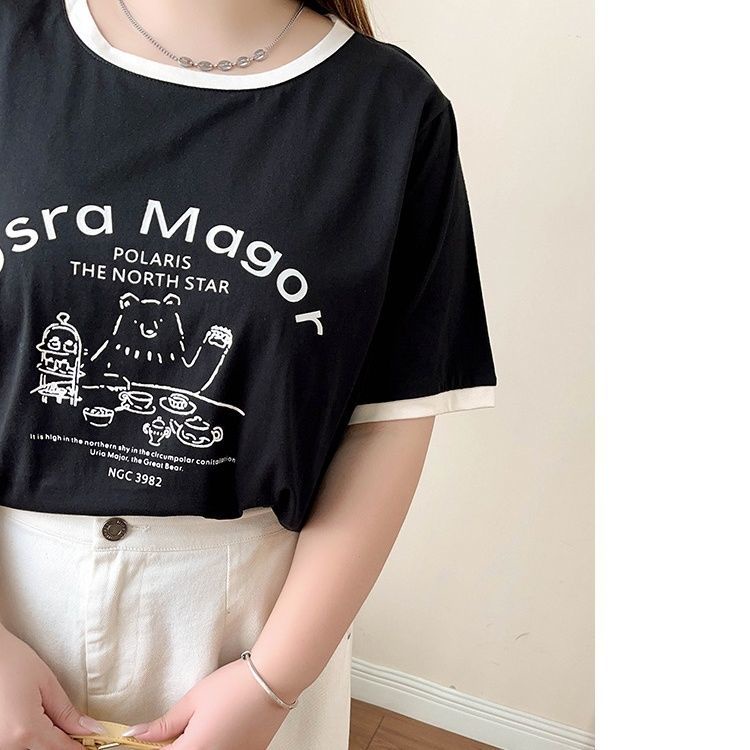 Áo Thun Tay Ngắn Dáng Rộng Phong Cách Hàn Quốc Thời Trang Mùa Hè Cho Nữ Có Size Lớn Đến 300KG