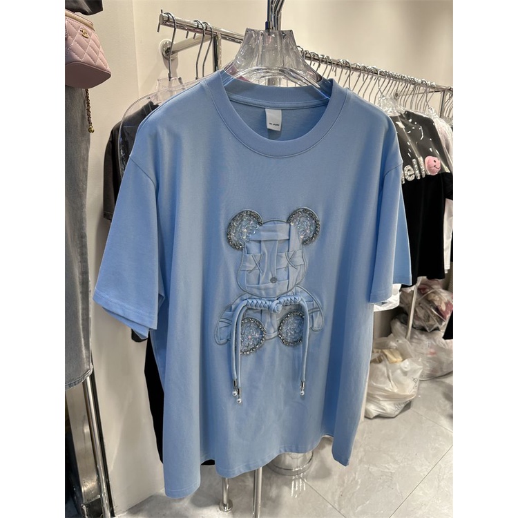 Áo Thun Cotton Dáng Rộng Tay Ngắn In Hình Gấu Cực Kỳ Cỡ Lớn 300Kg Cho Nữ