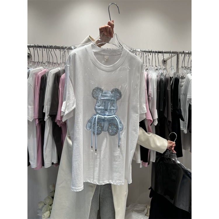 Áo Thun Cotton Dáng Rộng Tay Ngắn In Hình Gấu Cực Kỳ Cỡ Lớn 300Kg Cho Nữ