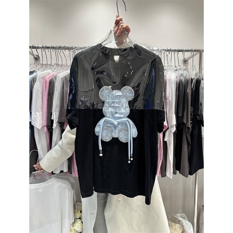 Áo Thun Cotton Dáng Rộng Tay Ngắn In Hình Gấu Cực Kỳ Cỡ Lớn 300Kg Cho Nữ