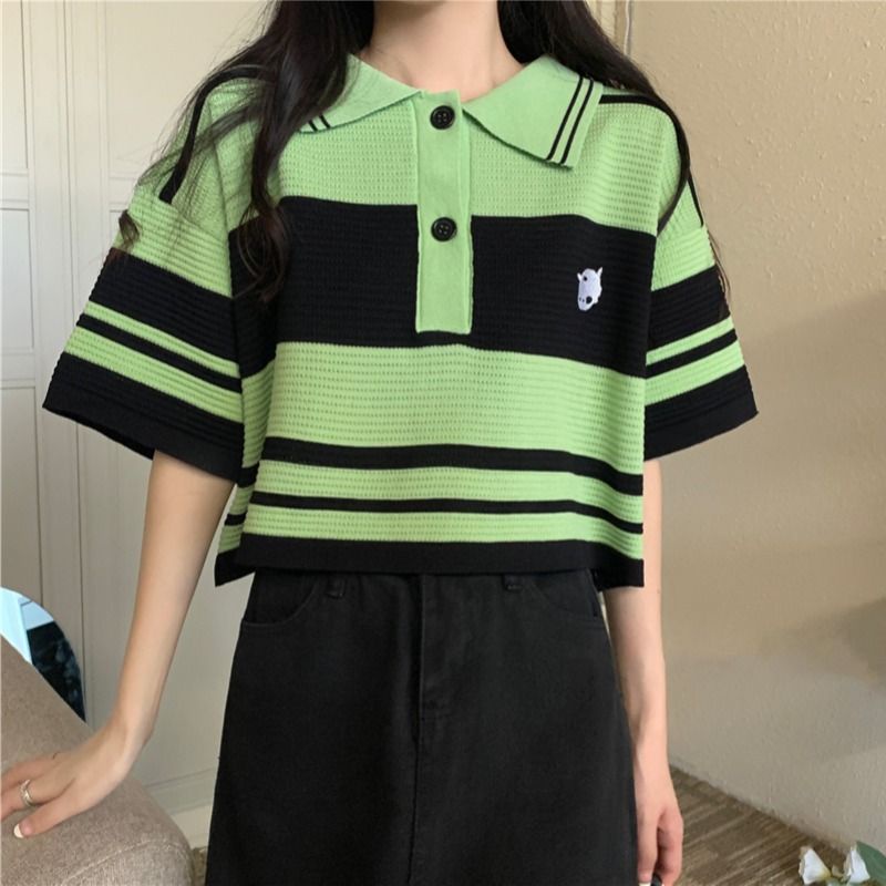 Áo Thun polo Dệt Kim Họa Tiết Kẻ Sọc Thời Trang Mùa Hè Hàng Mới Dành Cho Bạn Nữ