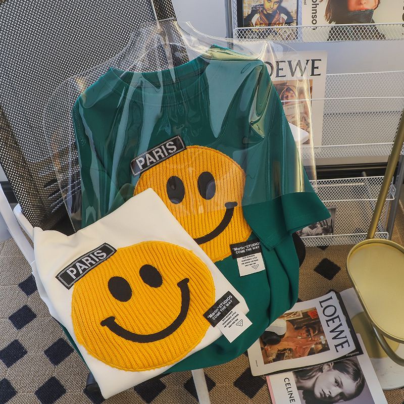 Áo Thun Tay Ngắn Dáng Rộng In Hình Mặt Cười Phong Cách Hàn Quốc Thời Trang Mùa Hè Cho Nữ 200