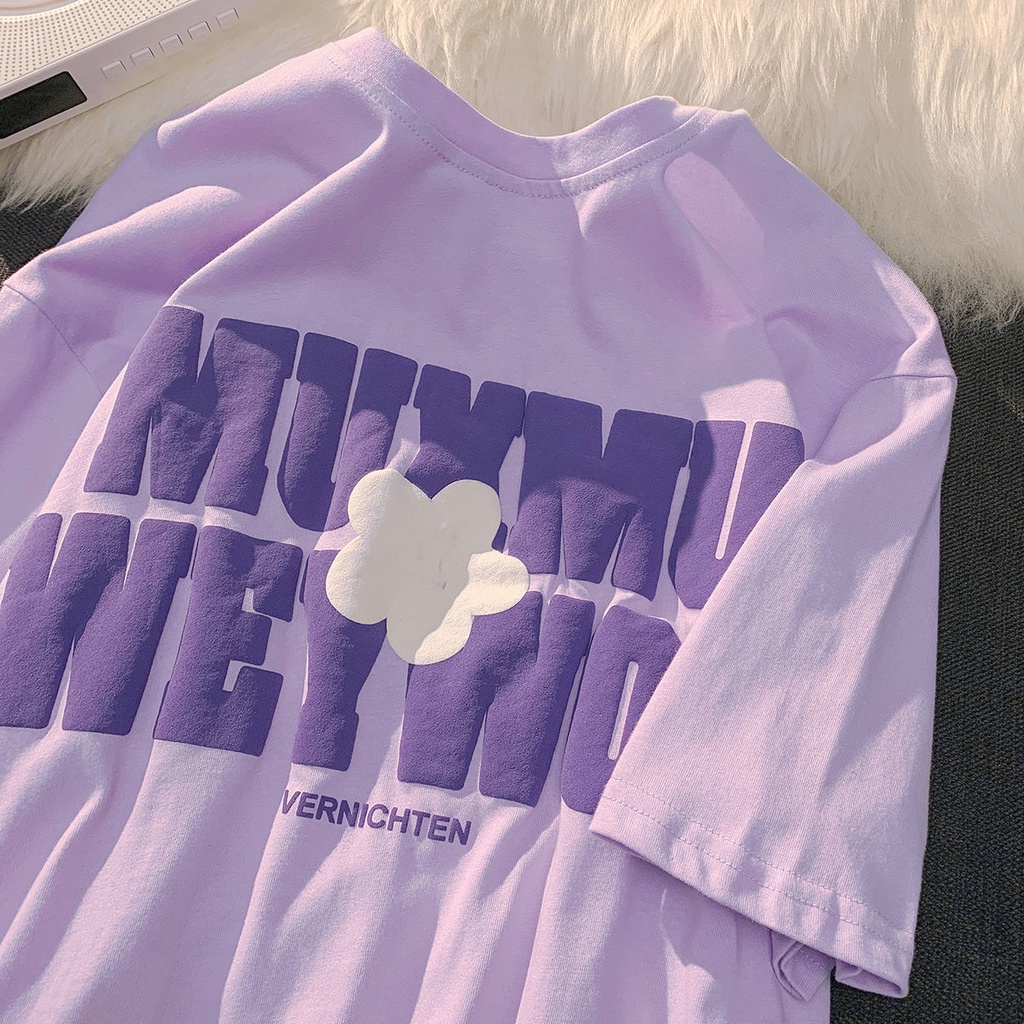 Áo Thun 100% Cotton Tay Ngắn Dáng Rộng Phong Cách Hàn Quốc Thời Trang Mới Cho Nữ