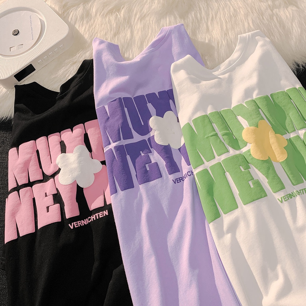 Áo Thun 100% Cotton Tay Ngắn Dáng Rộng Phong Cách Hàn Quốc Thời Trang Mới Cho Nữ