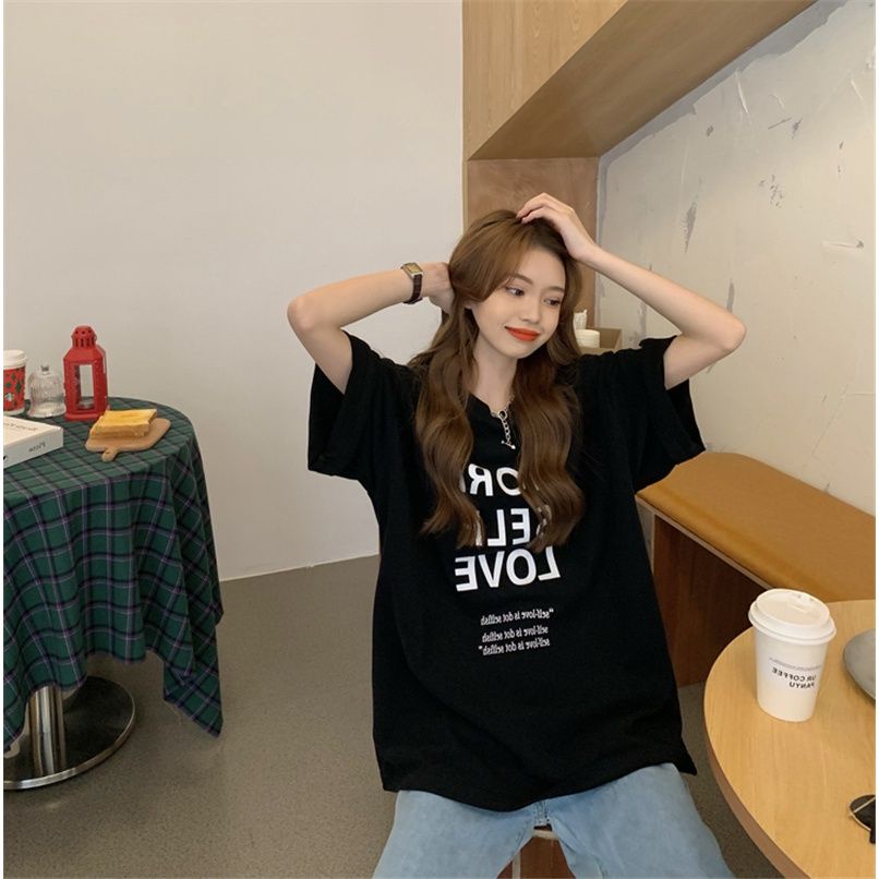 [Bán Tại Ưu Đãi At a loss] Áo Thun Tay Ngắn Dáng Rộng Phong Cách Hàn Quốc Thời Trang Mùa Hè Dễ Phối Đồ Dành Cho Nữ Size Lớn