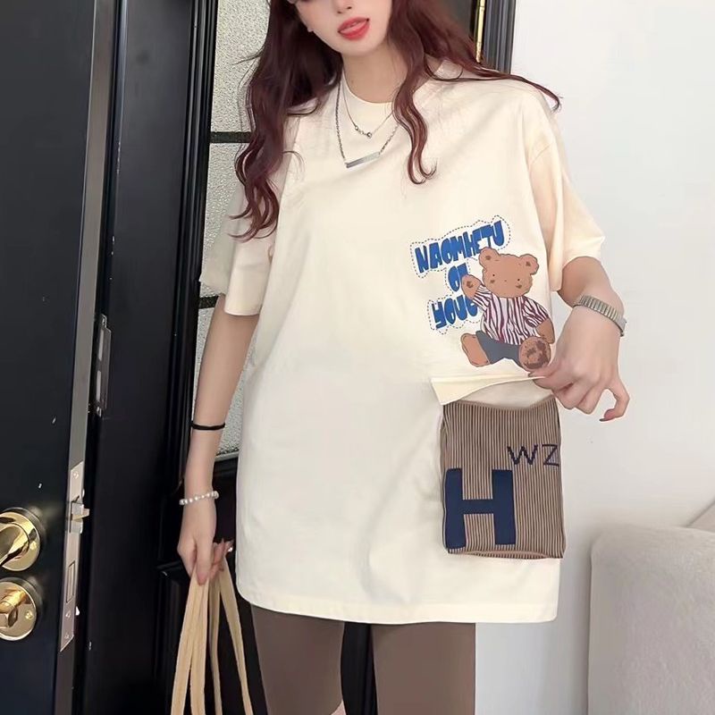 Áo Thun Tay Ngắn Dáng Rộng In Họa Tiết Gấu Hoạt Hình Thời Trang Mùa Hè Cho Nữ Lên Đến 300KG