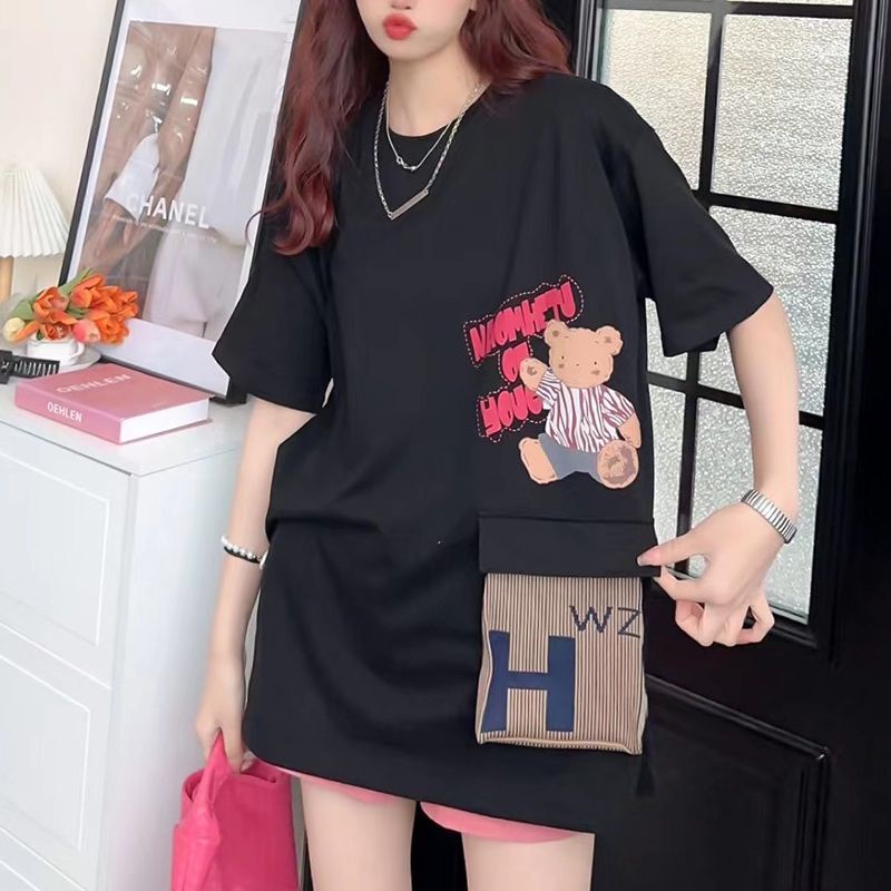 Áo Thun Tay Ngắn Dáng Rộng In Họa Tiết Gấu Hoạt Hình Thời Trang Mùa Hè Cho Nữ Lên Đến 300KG