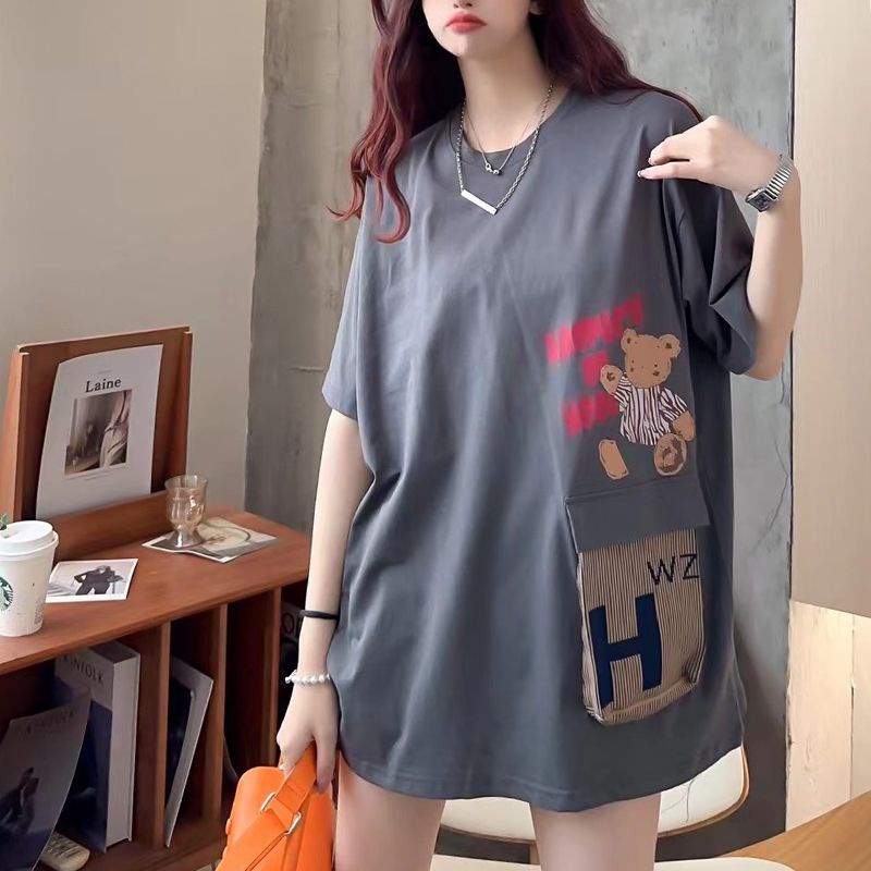 Áo Thun Tay Ngắn Dáng Rộng In Họa Tiết Gấu Hoạt Hình Thời Trang Mùa Hè Cho Nữ Lên Đến 300KG