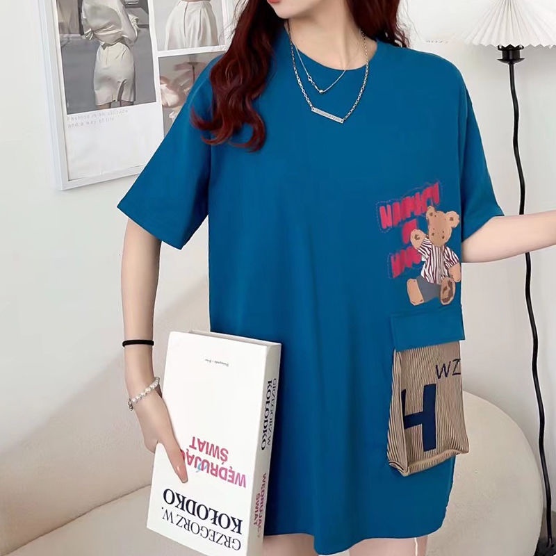 Áo Thun Tay Ngắn Dáng Rộng In Họa Tiết Gấu Hoạt Hình Thời Trang Mùa Hè Cho Nữ Lên Đến 300KG