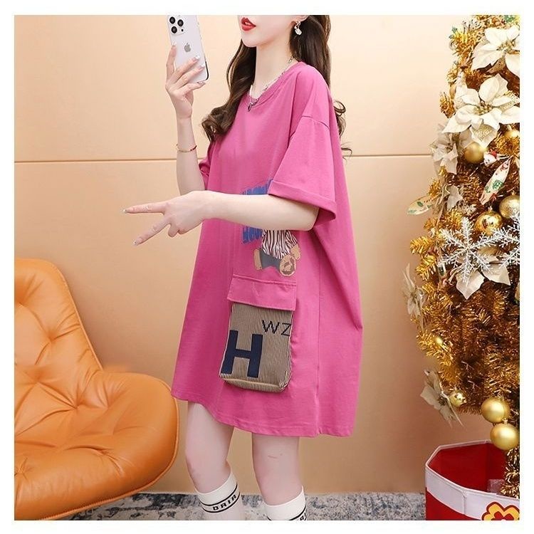 Áo Thun Cotton Tinh Khiết Dáng Rộng Tay Ngắn In Hình Gấu Hoạt Hình Mùa Hè Kích Thước Lớn Mẫu Mới Cho Nữ